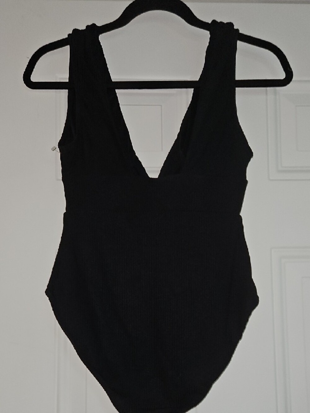Andie Black Ribbed Plunge One-Piece Swimsuit XS - Picture 2 of 4